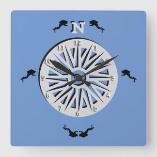 Cuadrado Reloj - Buceadores y brújula