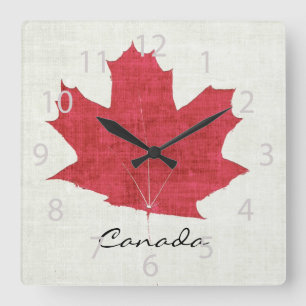 Cuadrado reloj canadiense rojo de la hoja de arce