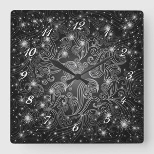 Cuadrado Reloj Celestial de pared en blanco y negro con tob