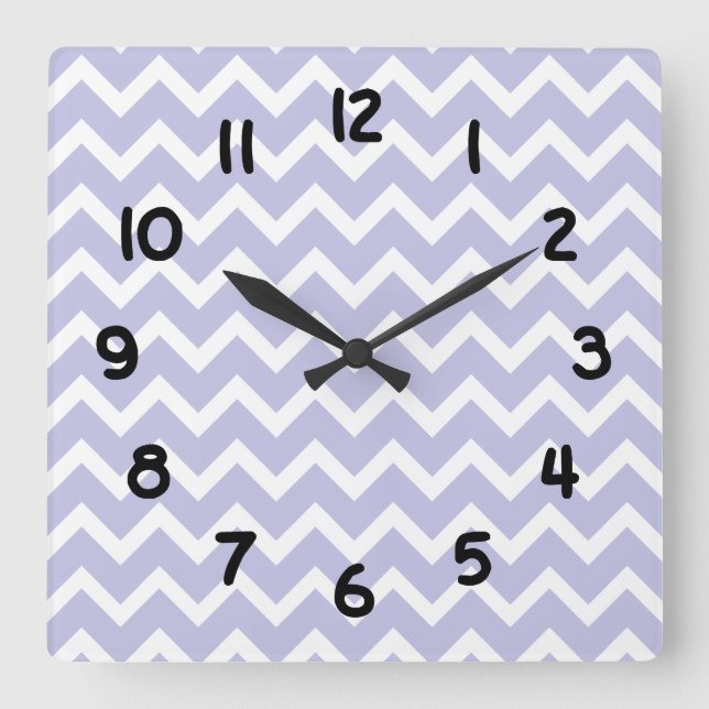 Cuadrado Reloj Chevron blanco morado de lavanda (Anverso)