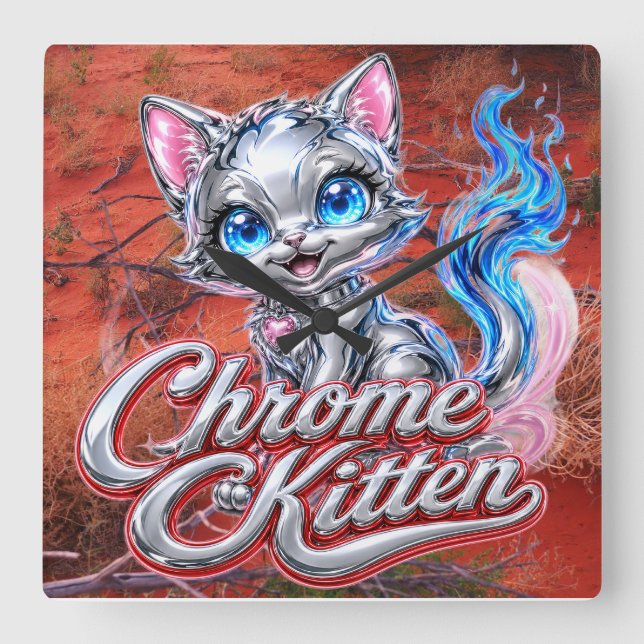 Cuadrado Reloj Chrome Kitten Outback Purrer (Anverso)
