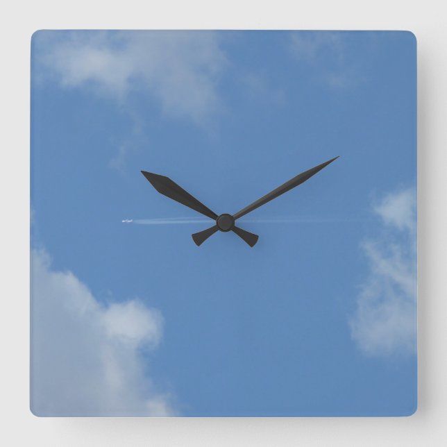Cuadrado reloj cielo azul avión traza (Anverso)