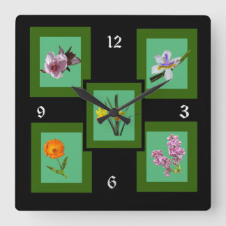 Cuadrado Reloj - Cinco flores