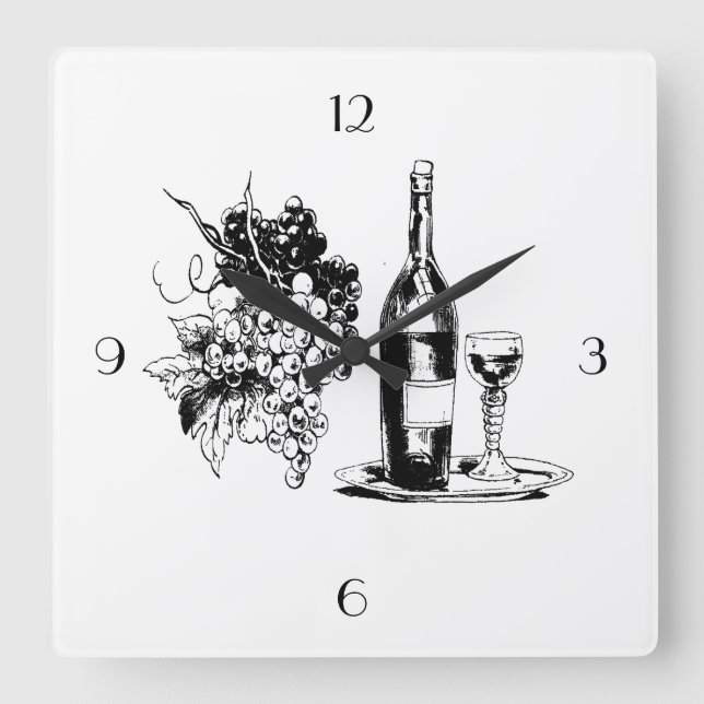 CUADRADO RELOJ COMPLETO DE PARED DE VINO (Anverso)