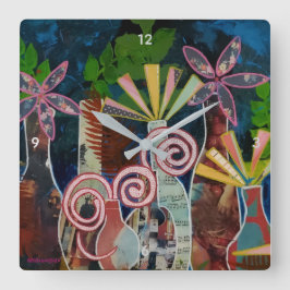 Cuadrado Reloj con arte de flores cortadas