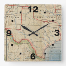 Reloj con el mapa de la antigüedad de Texas 1888 E