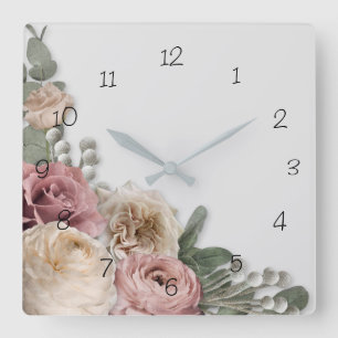 Cuadrado Reloj con Floral Vintage de#