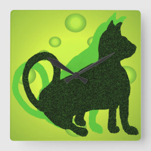 Cuadrado Reloj contemporáneo del gato de la decoración del