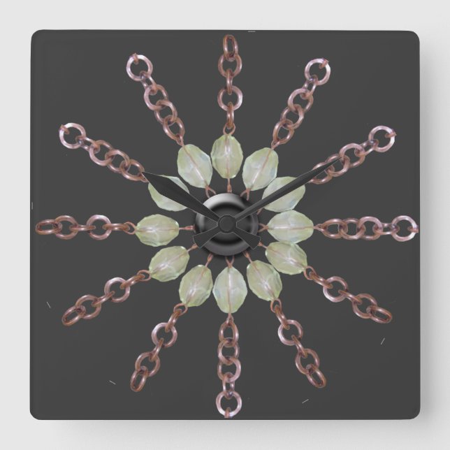 Cuadrado Reloj - Correa de cobre y perlas de vidrio (Anverso)