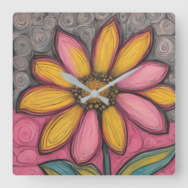 Cuadrado Reloj Daisy de vidrio con manchas