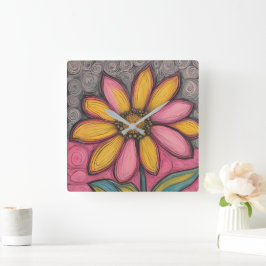 Cuadrado Reloj Daisy de vidrio con manchas