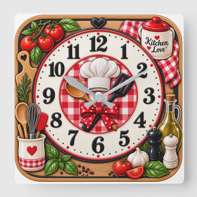 Cuadrado Reloj de Acrílico para cocina (Anverso)