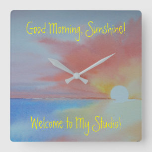 Cuadrado Reloj de acuarela oceánica