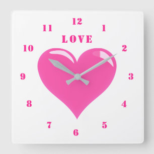 Cuadrado Reloj de amor de corazón rosa