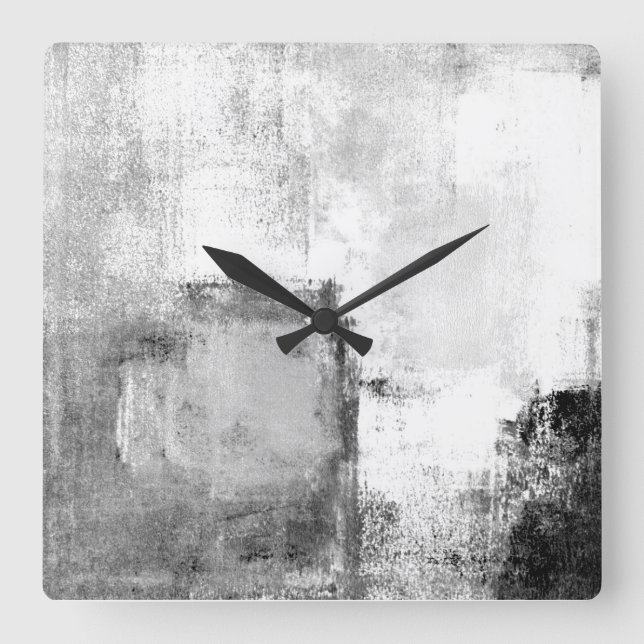 Cuadrado Reloj de arte abstracto en blanco y negro de 'Lecc (Anverso)