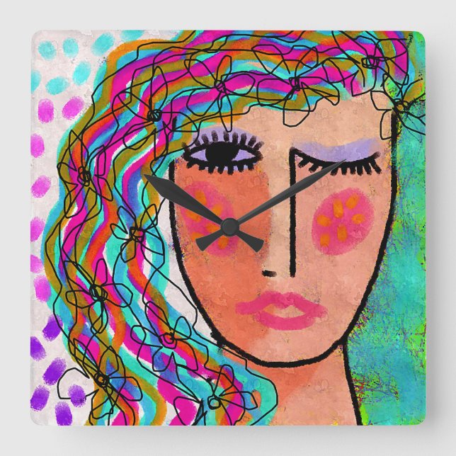 Cuadrado Reloj de arte abstracto único (Anverso)