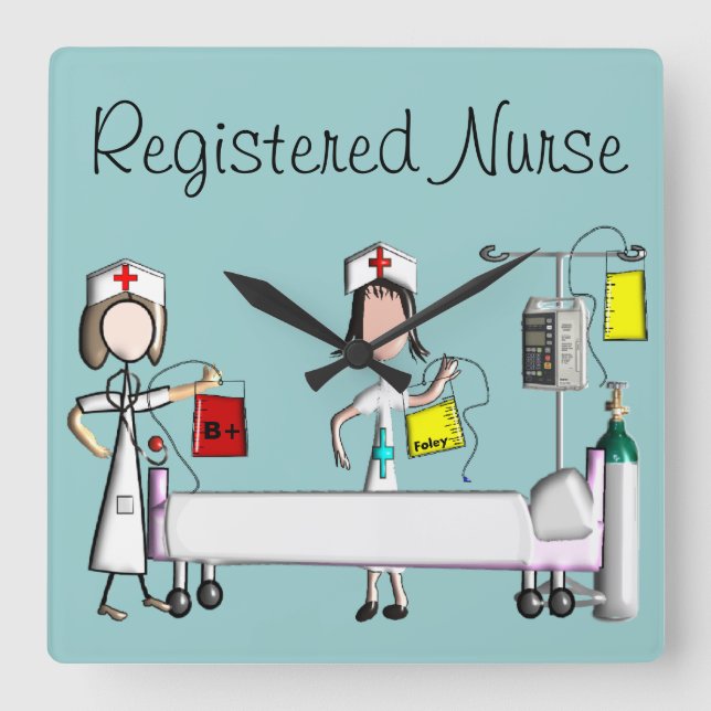 Cuadrado Reloj de arte de enfermera "La sala del hospital" (Anverso)