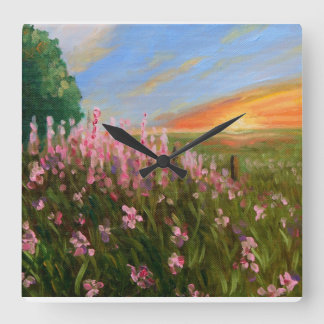 Cuadrado Reloj de arte fino "Flores silvestres en el ocaso"