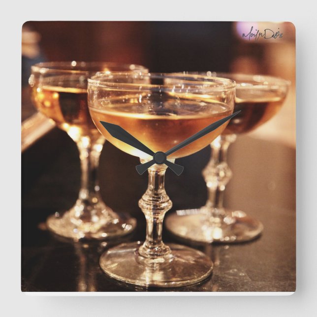 Cuadrado reloj de bar de cocina con champán dorado (Anverso)