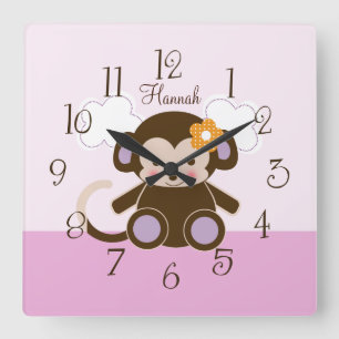 Cuadrado Reloj de bebé de Jacana Monkey personalizado