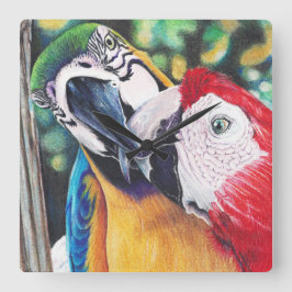 Cuadrado reloj de besando Macaws