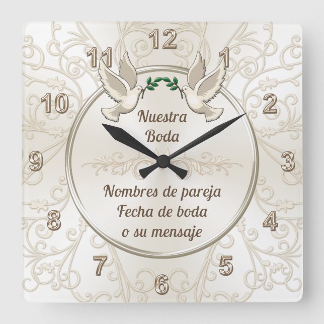 Cuadrado Reloj de boda, personalizado (Anverso)