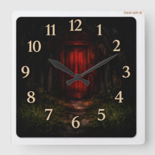 Cuadrado Reloj de bosque de puerta sangre-roja