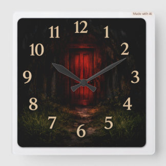 Cuadrado Reloj de bosque de puerta sangre-roja