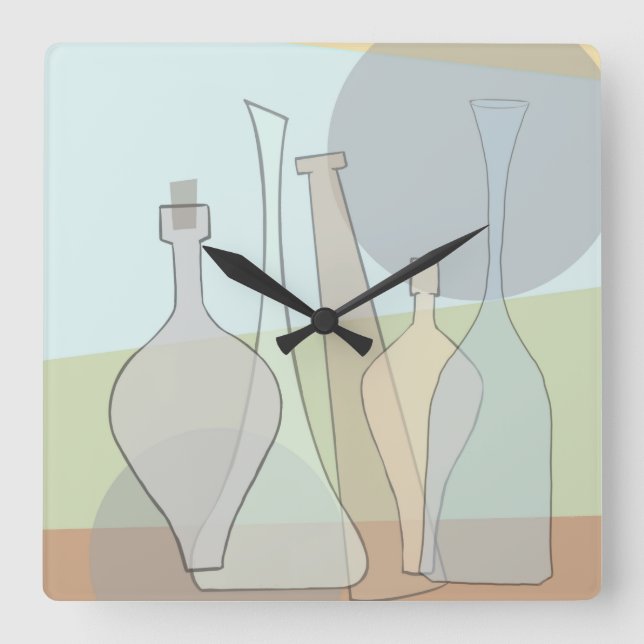Cuadrado Reloj de Botellas Abstractas (Anverso)