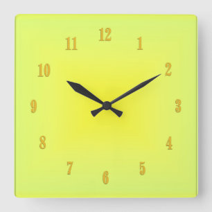Cuadrado Reloj de brillo amarillo con números