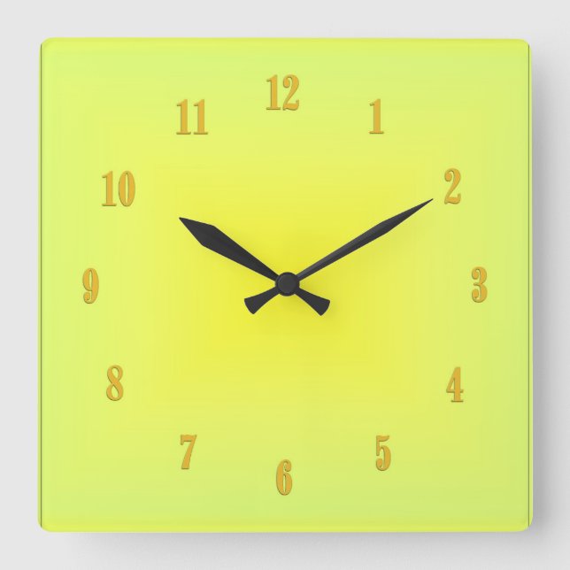 Cuadrado Reloj de brillo amarillo con números (Anverso)