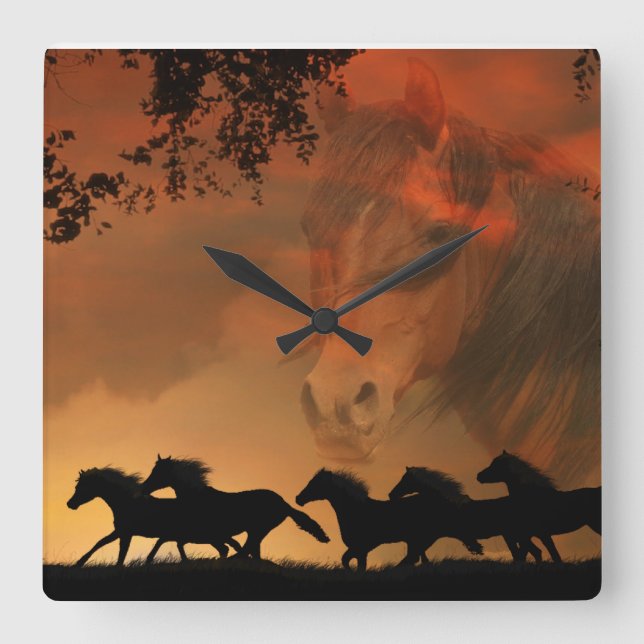Cuadrado Reloj de caballo libre para siempre (Anverso)