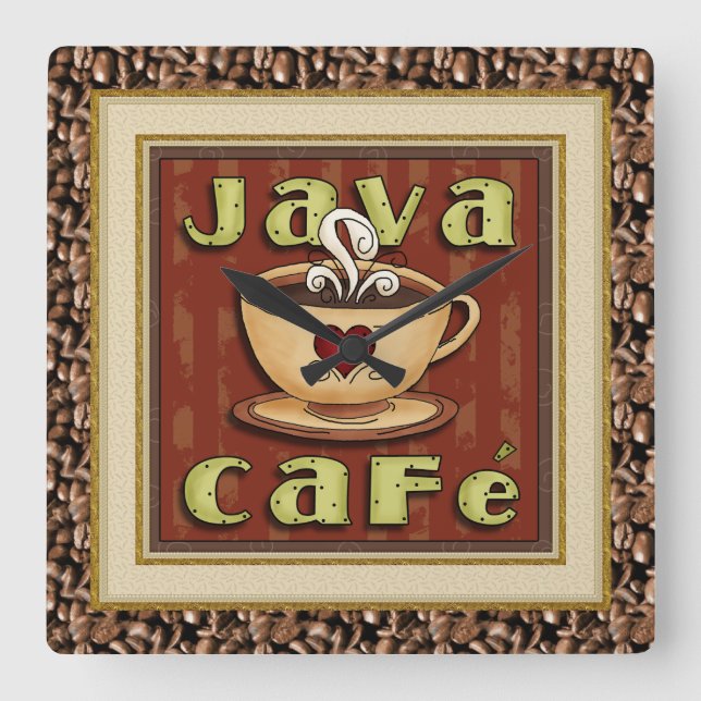 Cuadrado Reloj de café de Java Cafe (Anverso)