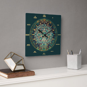 Cuadrado Reloj de Calendario Maya con Números Mayas