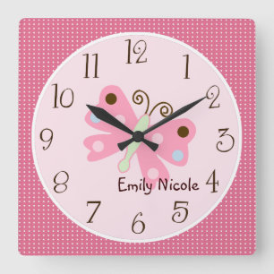 Cuadrado Reloj de canciones de cuna/mariposa personalizado