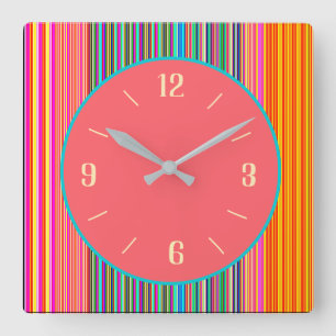 Cuadrado Reloj de centro rosado + borde rayado de vara de a