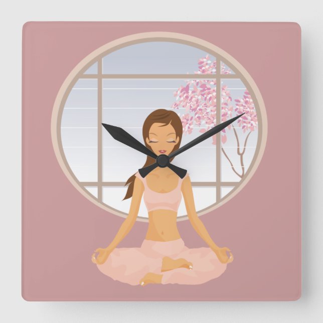 Cuadrado reloj de chica de yoga (Anverso)