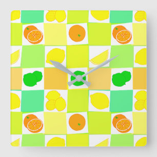 Cuadrado Reloj de cocina con patrón de limón lima y naranja