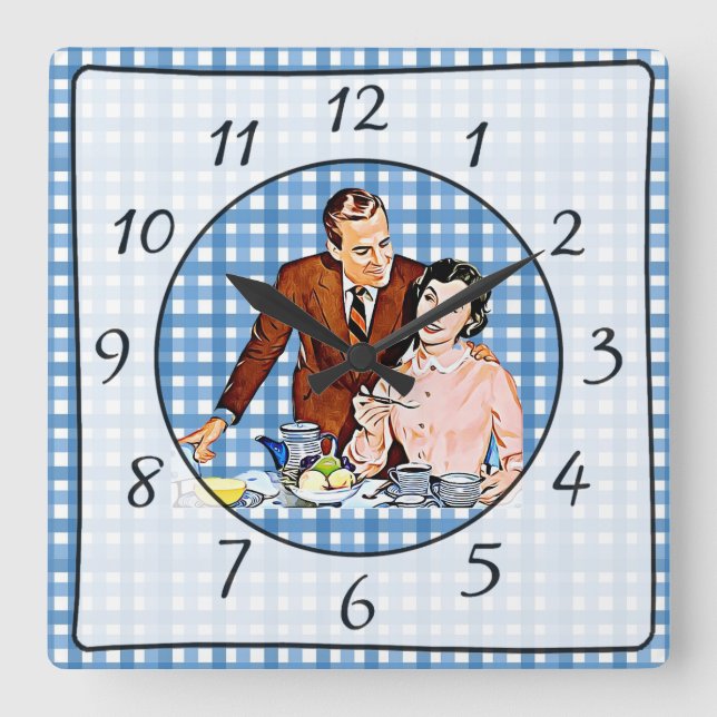 Cuadrado Reloj de cocina de pareja nostálgico retro (Anverso)