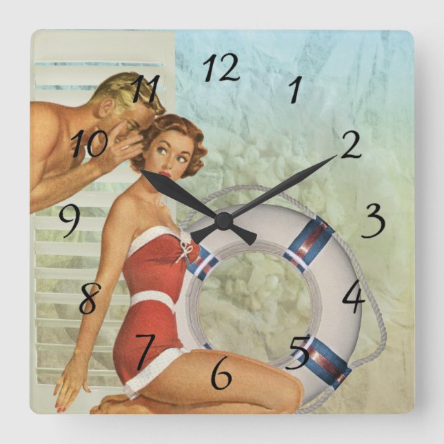 Cuadrado Reloj de cocina de pareja nostálgico retro (Anverso)