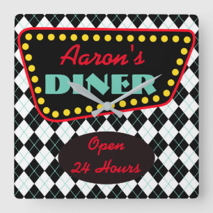 Cuadrado Reloj de cocina de restaurante personalizado retro