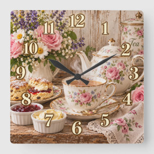 Cuadrado Reloj de cocina en forma de taza de café antigua