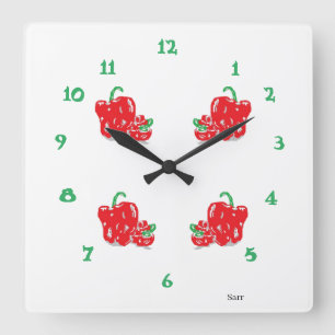 Cuadrado Reloj de cocina: Peppers rojos