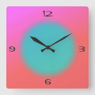 Cuadrado Reloj de cocina Pink Naranja Mezclado, Centro Verd