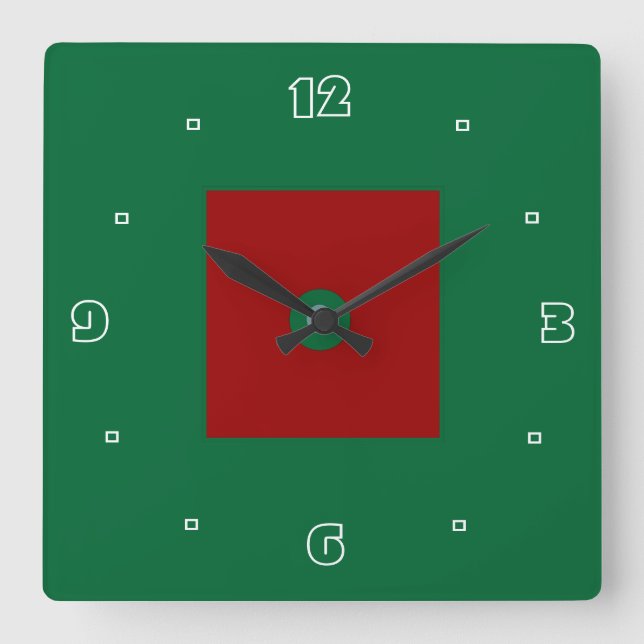 Cuadrado Reloj de cocina rojo y verde liso > (Anverso)