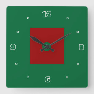 Cuadrado Reloj de cocina rojo y verde liso >