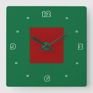 Cuadrado Reloj de cocina rojo y verde liso >