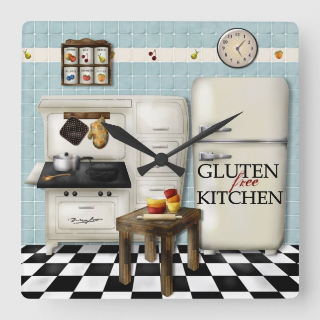 Cuadrado Reloj de cocina sin gluten - Verde azulado (Anverso)