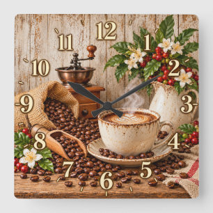 Cuadrado Reloj de Cocina Taza de Café Vintage