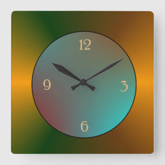Cuadrado Reloj de cocina verde/azul de oro que refleja simp